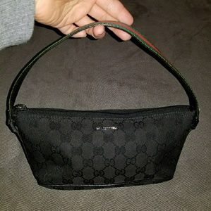 Gucci black monogram canvas baguette